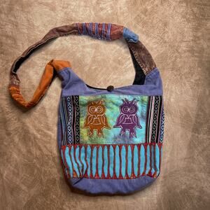 Multicolor Distressed Patchwork Embroidered Owl Tote Bag Tie Dye Tapestry Boho